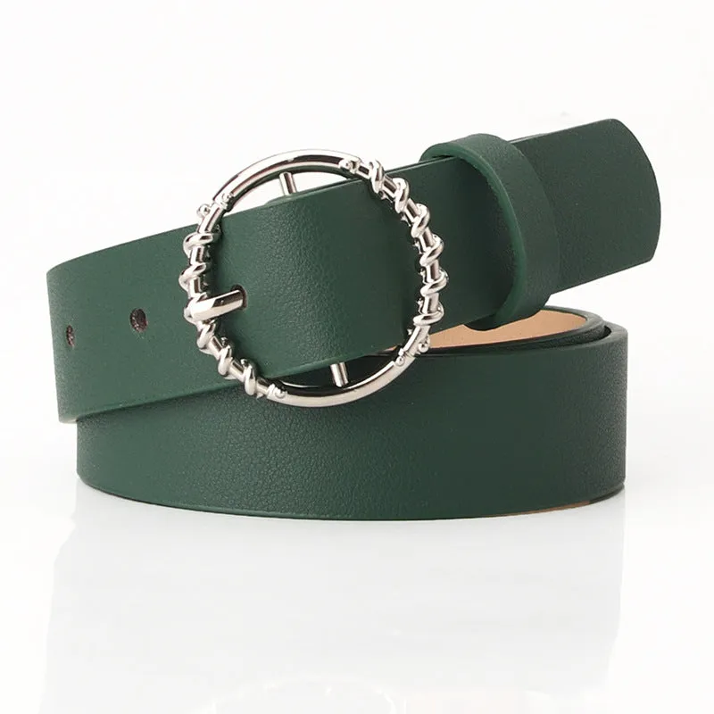 Jeans Pu Belt Fashion round Buckle Pattern All-Match Dress Decorative Belt