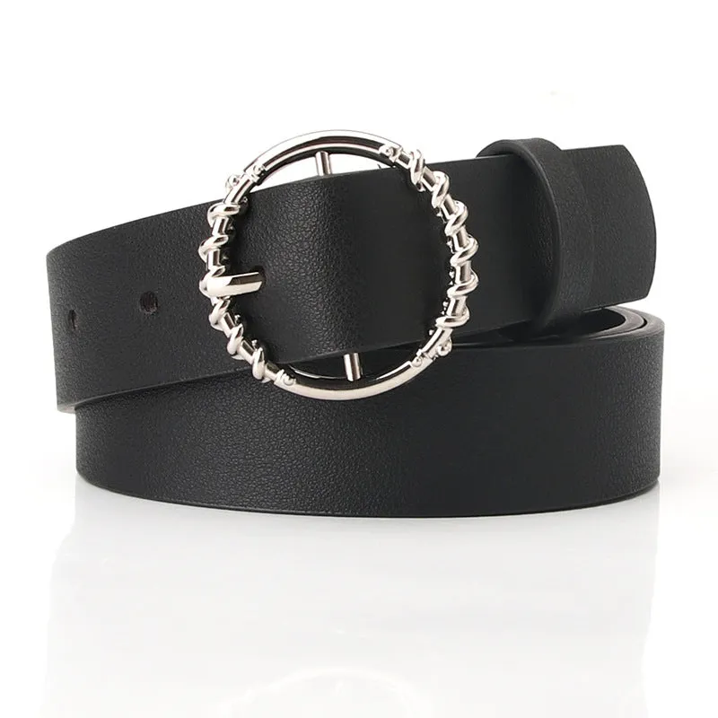Jeans Pu Belt Fashion round Buckle Pattern All-Match Dress Decorative Belt