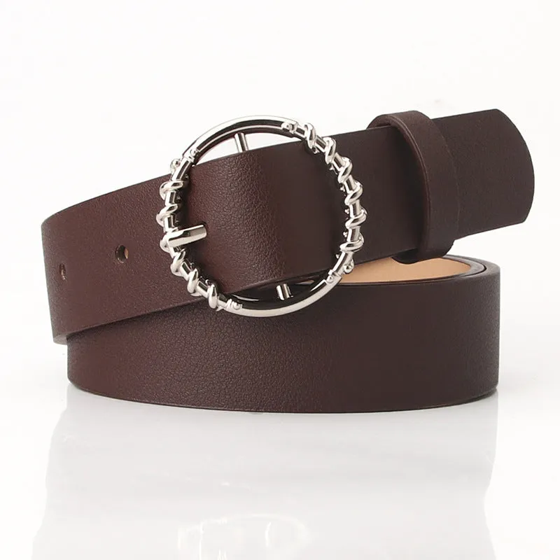 Jeans Pu Belt Fashion round Buckle Pattern All-Match Dress Decorative Belt