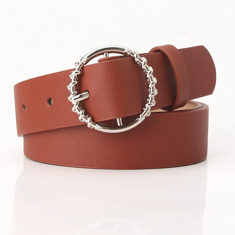 Jeans Pu Belt Fashion round Buckle Pattern All-Match Dress Decorative Belt