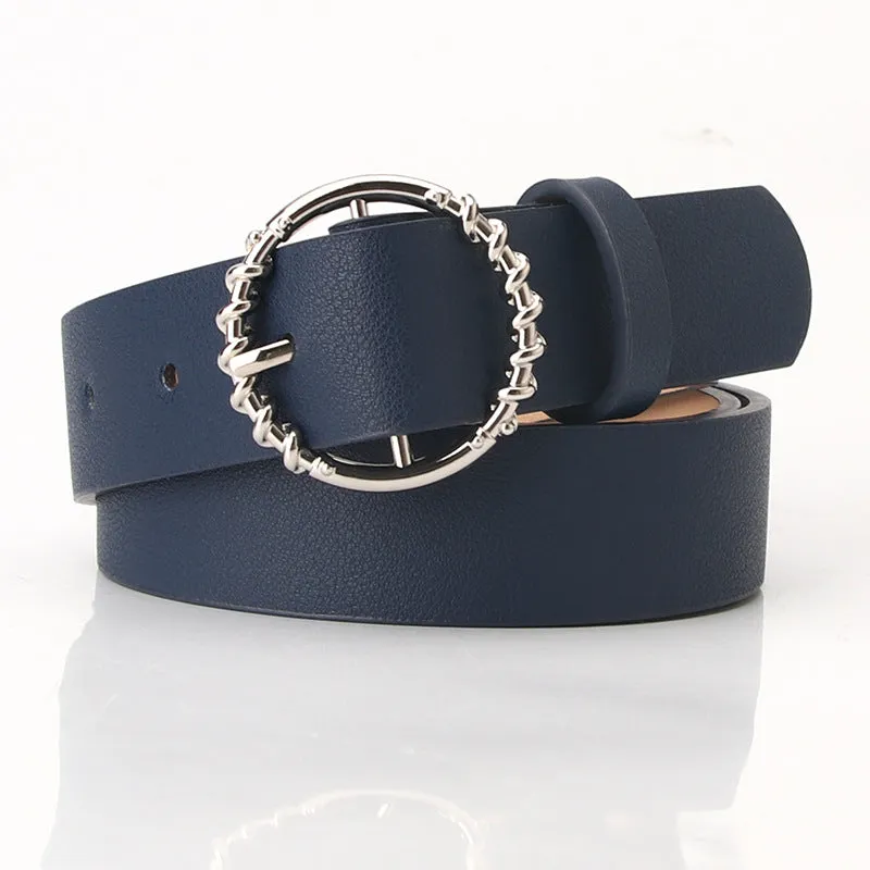 Jeans Pu Belt Fashion round Buckle Pattern All-Match Dress Decorative Belt