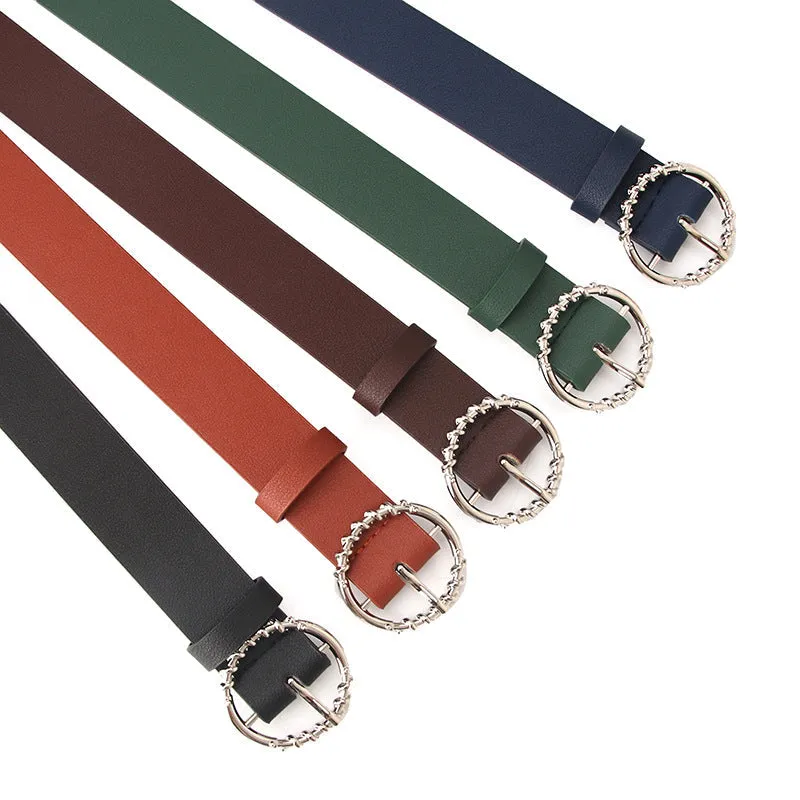Jeans Pu Belt Fashion round Buckle Pattern All-Match Dress Decorative Belt