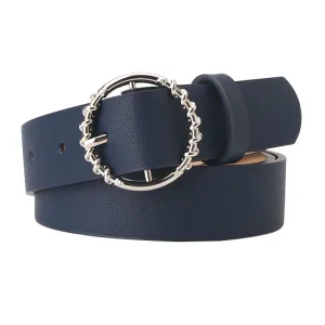 Jeans Pu Belt Fashion round Buckle Pattern All-Match Dress Decorative Belt