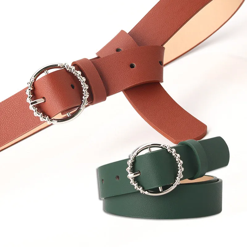 Jeans Pu Belt Fashion round Buckle Pattern All-Match Dress Decorative Belt