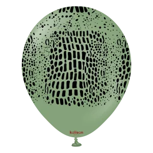 Kalisan 12" Safari Crocodile Printed Retro Eucalyptus  Latex Balloon, 25 pieces