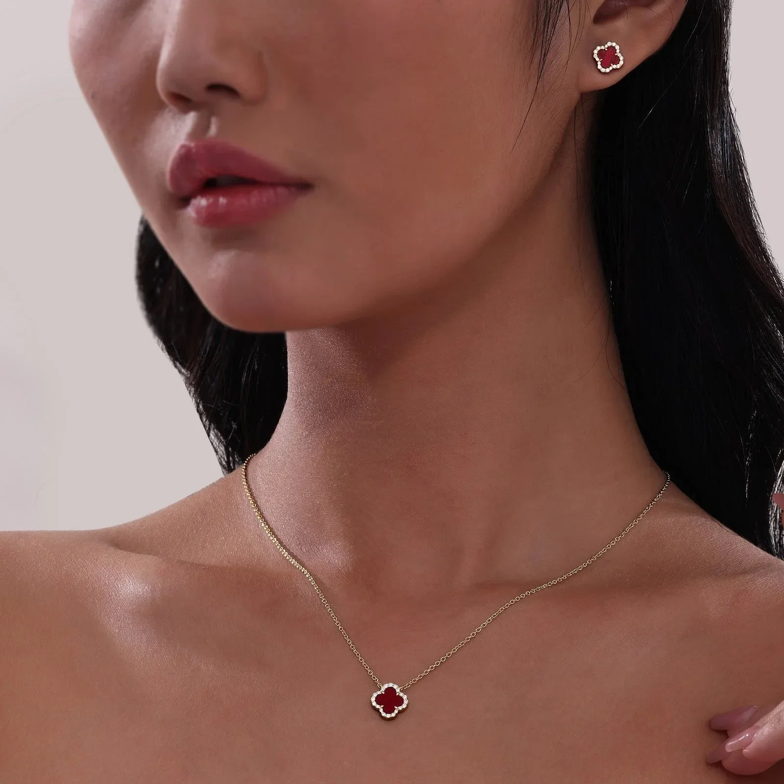 Lafonn Simulated Diamond & Red Agate Halo Necklace N0334AGG20