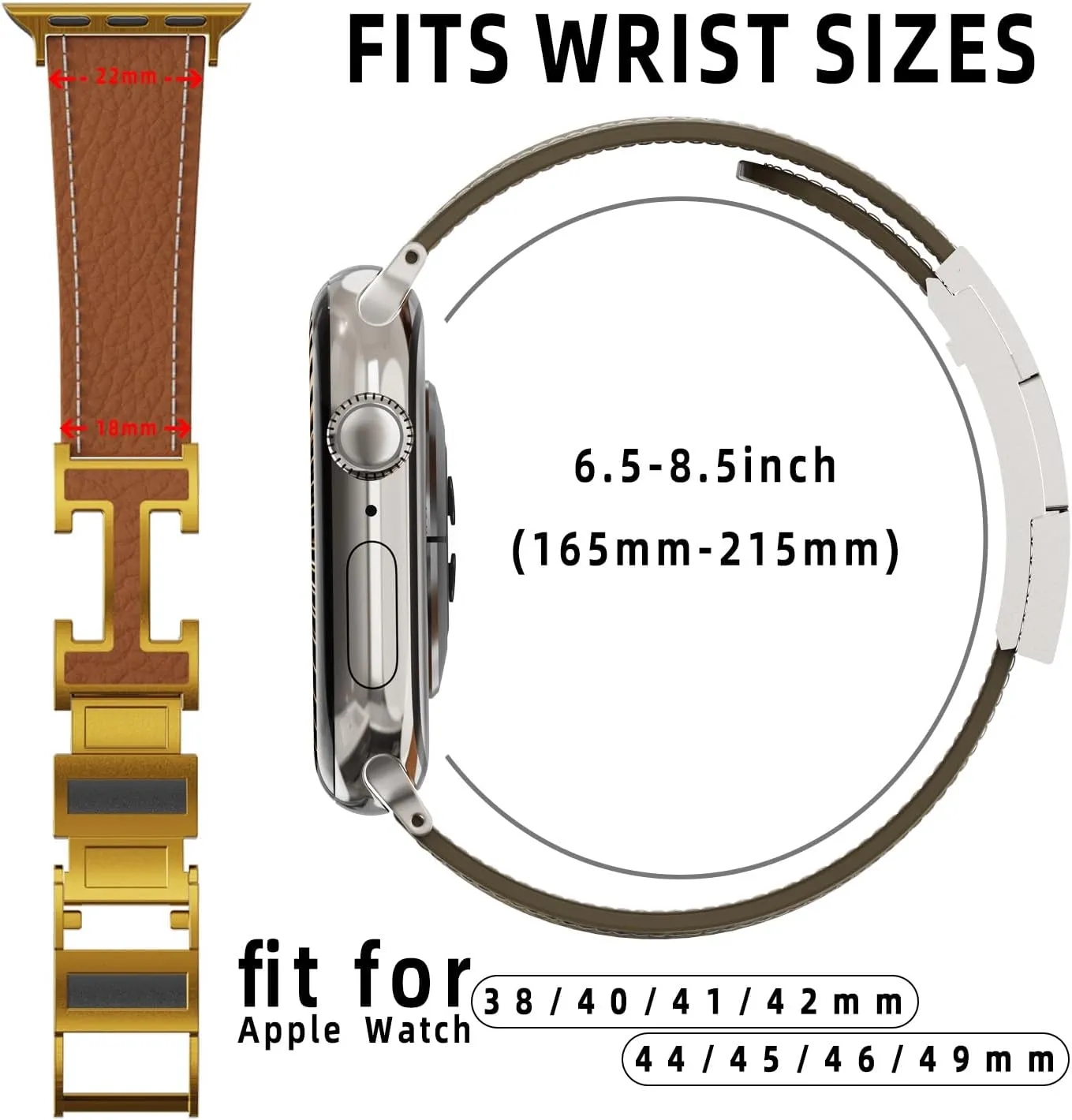 Leather Magnetic Watch Band Compatible with Apple Watch Ultra 49mm 46mm 45mm 44mm 42mm 41mm 40mm 38mm, Designer Replacement Strap for Women Men iWatch Series 9/8/7/6/5/4/3/2/1/SE/Ultra 2