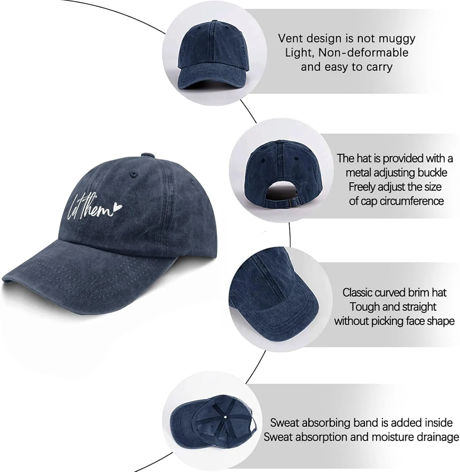 Let Them Funny Hat for Men Classic Washed Distressed Baseball Caps