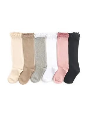 Little Stocking Co  | Knee High Lace Top Knit Socks 6 Pack ~ Basics & Neutrals