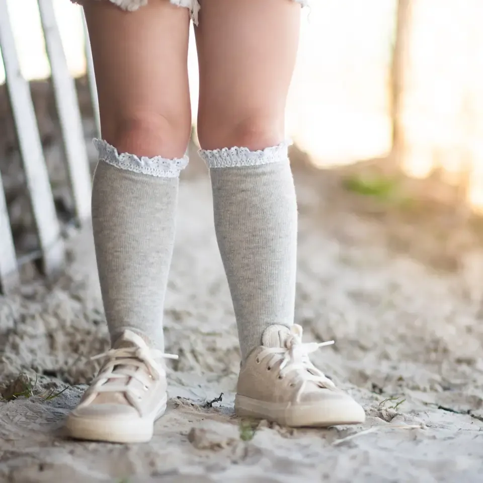 Little Stocking Co  | Knee High Lace Top Knit Socks 6 Pack ~ Basics & Neutrals