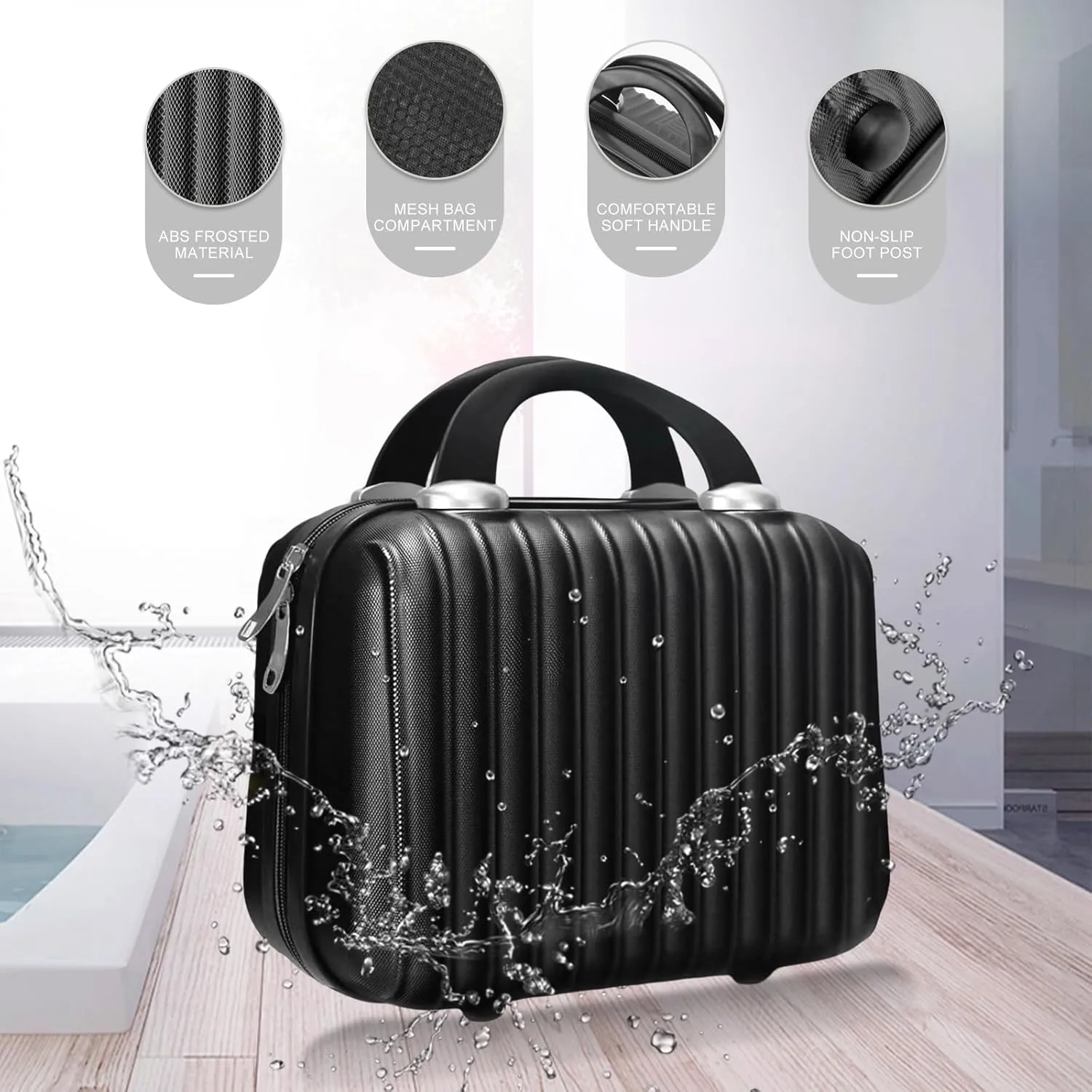 Makeup Travel Case 11 inch Hard Shell Cosmetic Organizer Bag Small Portable Make up Train Hand Luggage with Elastic Strap ABS Mini Suitcase Gifts for Her.