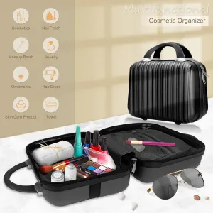 Makeup Travel Case 11 inch Hard Shell Cosmetic Organizer Bag Small Portable Make up Train Hand Luggage with Elastic Strap ABS Mini Suitcase Gifts for Her.