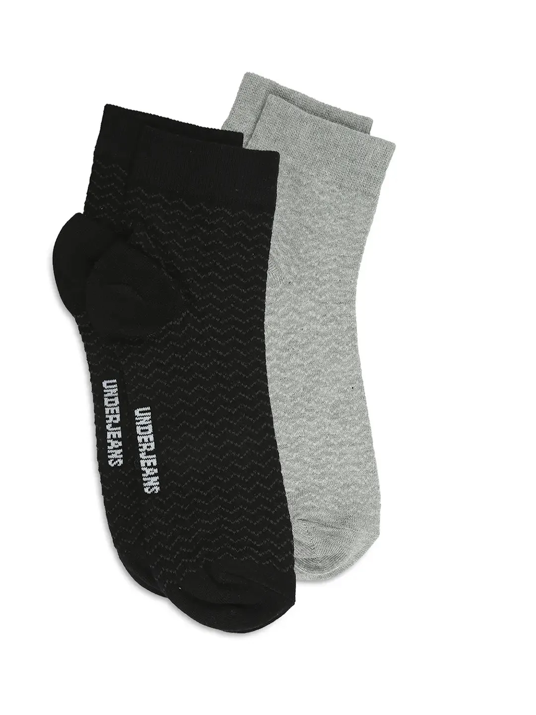 Men Premium Black & Grey Melange Ankle Length Socks - Pack Of 2- Underjeans By Spykar