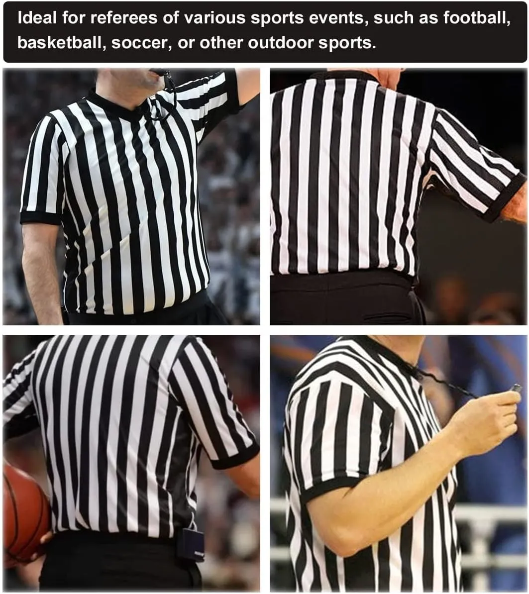 Men Referee Shirt, Black & White Stripe Referee/Umpire Jersey V-Neck Referee Uniform Basketball, Football, & Soccer
