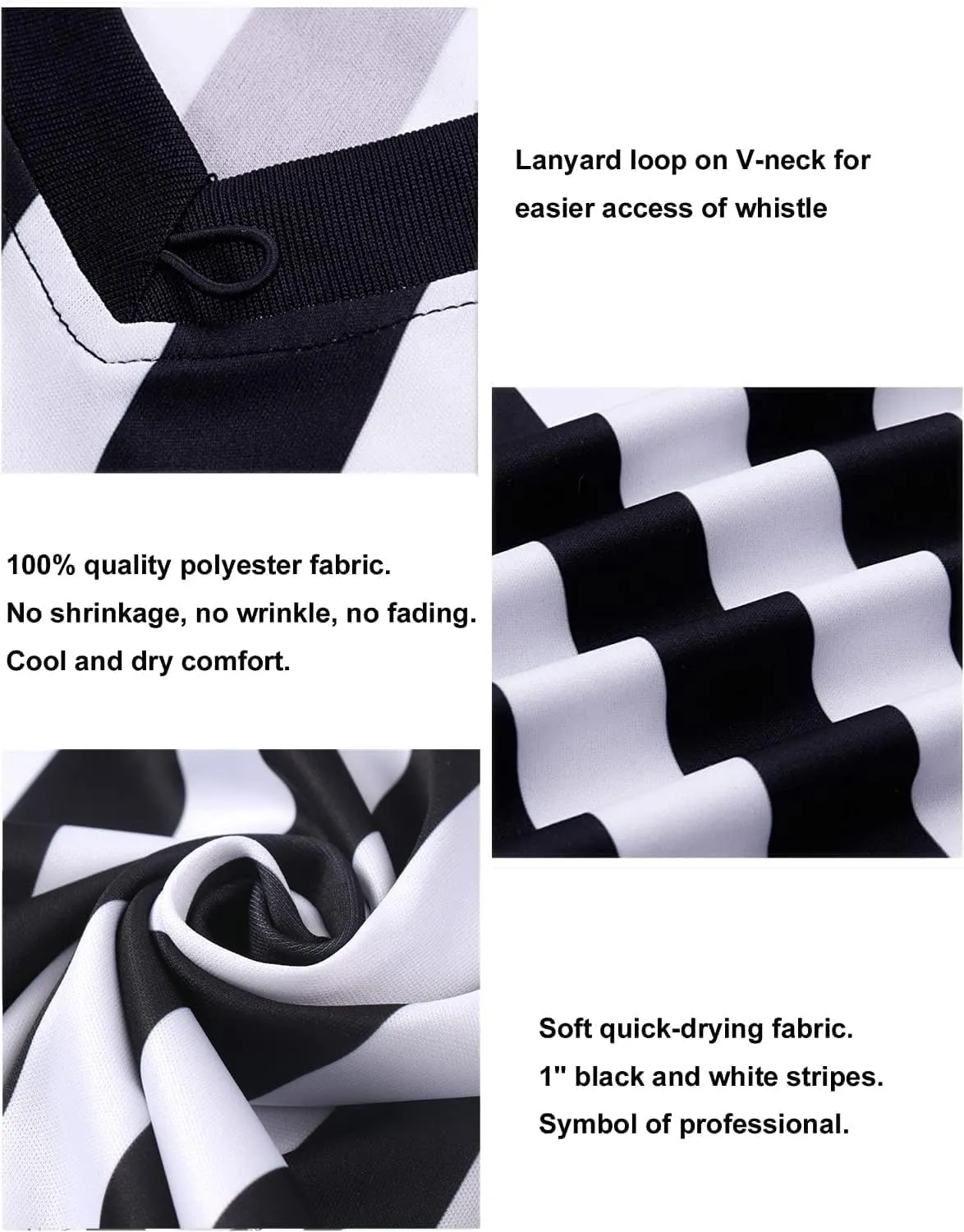 Men Referee Shirt, Black & White Stripe Referee/Umpire Jersey V-Neck Referee Uniform Basketball, Football, & Soccer