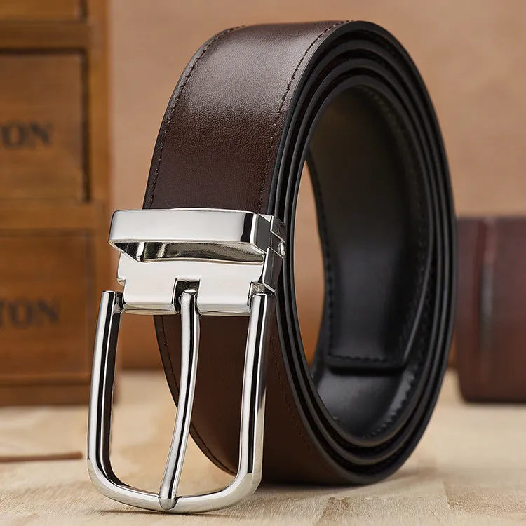 Men's Leather Belt Men's Pin Buckle Belt Double-Sided Preferred Pant Belt