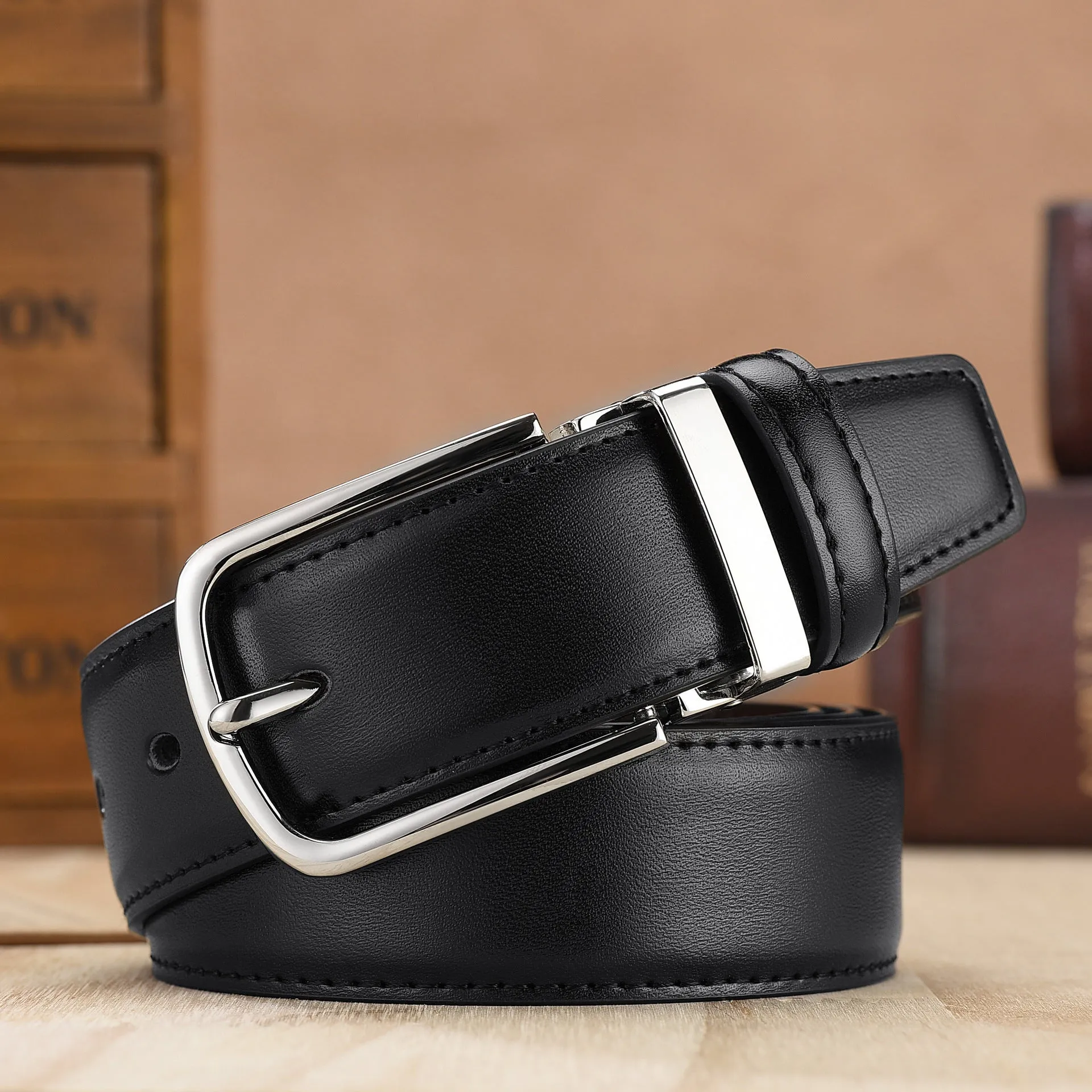 Men's Leather Belt Men's Pin Buckle Belt Double-Sided Preferred Pant Belt