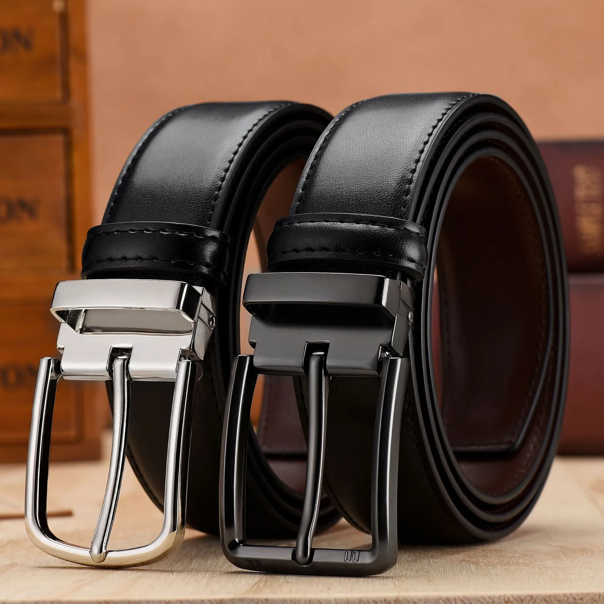 Men's Leather Belt Men's Pin Buckle Belt Double-Sided Preferred Pant Belt