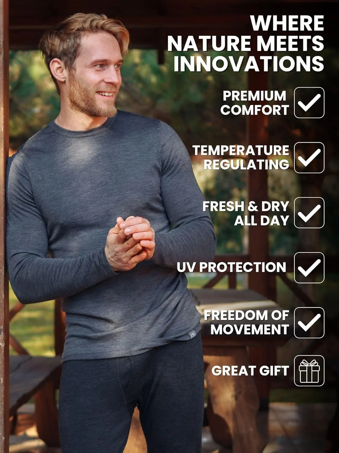 Merino.tech Merino Wool Base Layer - Mens 100% Merino Wool Long Sleeve Thermal Shirts Heavyweight, Midweight, Lite with Socks