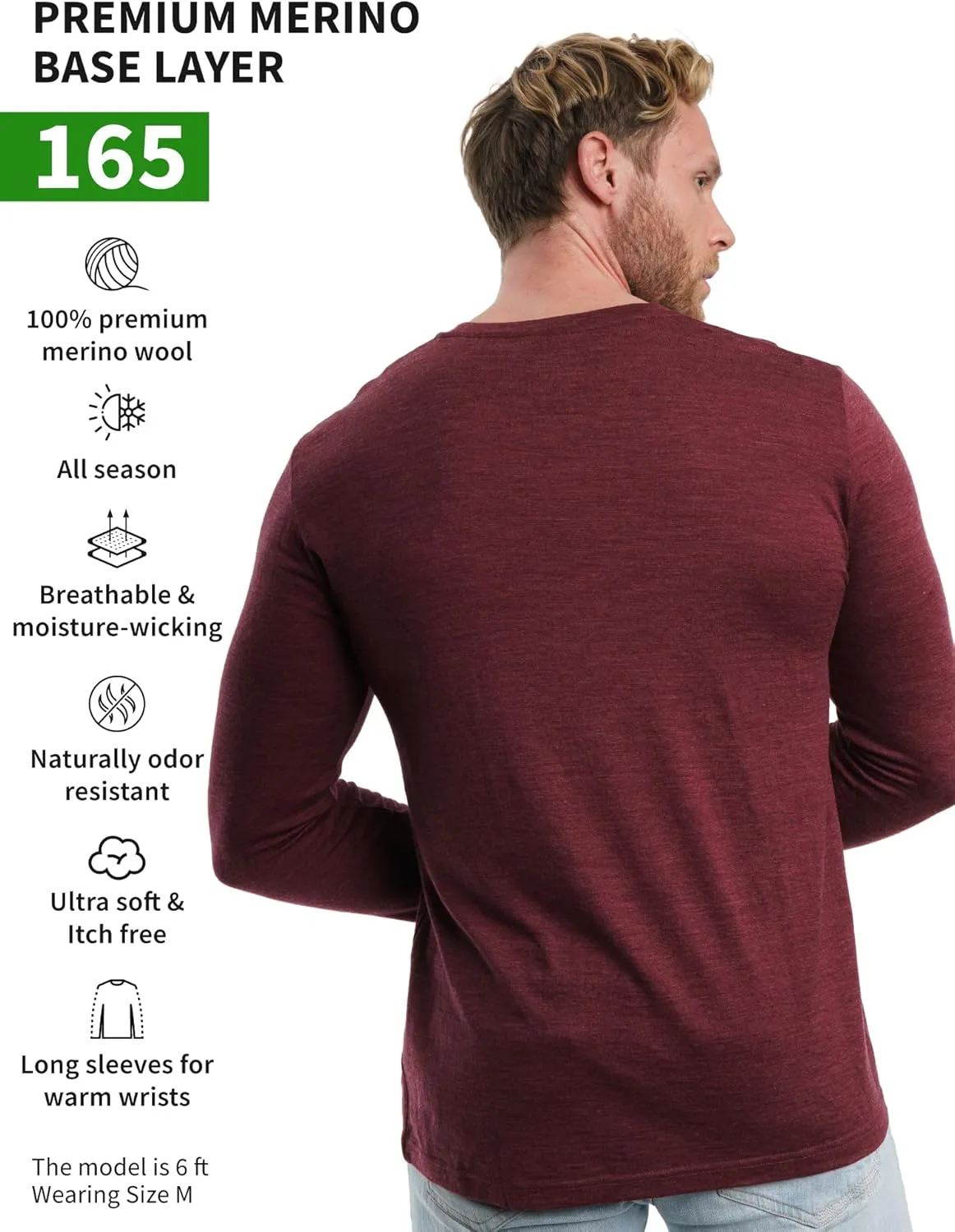 Merino.tech Merino Wool Base Layer - Mens 100% Merino Wool Long Sleeve Thermal Shirts Heavyweight, Midweight, Lite with Socks