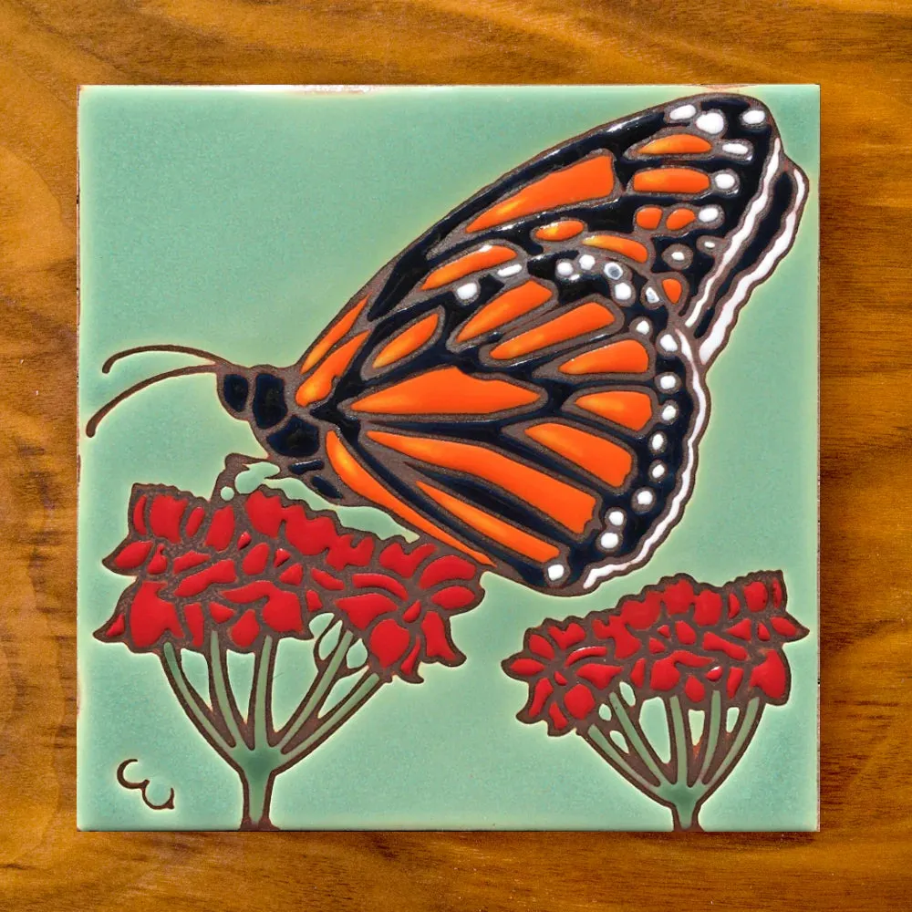 Monarch with Milkweed 6" x 6" Tile