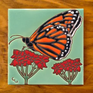 Monarch with Milkweed 6" x 6" Tile