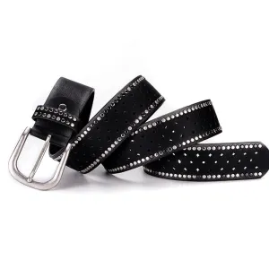 Nail Inlaid Alloy Pin Buckle Pink Belt Fashion Casual with Jeans