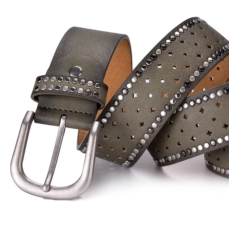 Nail Inlaid Alloy Pin Buckle Pink Belt Fashion Casual with Jeans