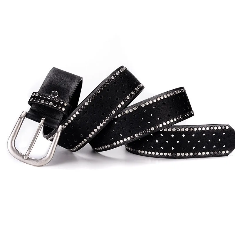 Nail Inlaid Alloy Pin Buckle Pink Belt Fashion Casual with Jeans