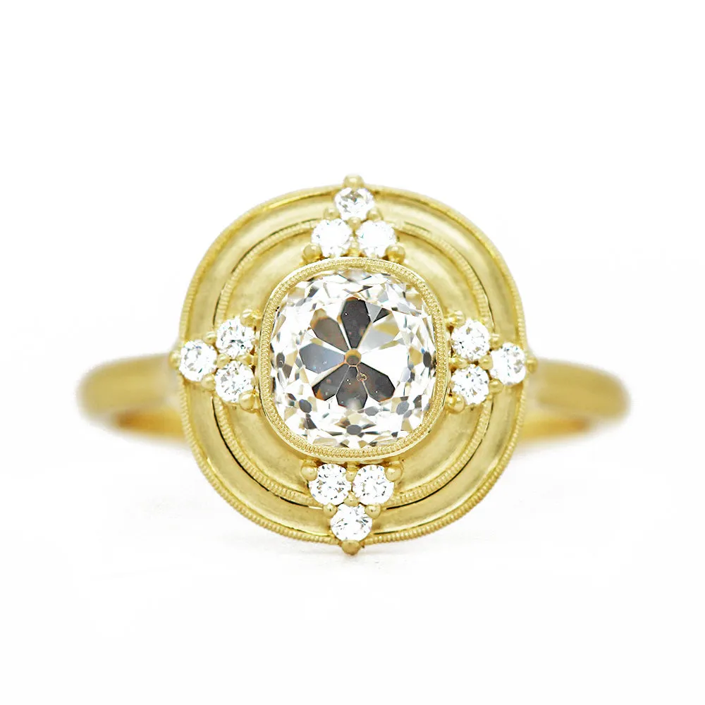 Old Mine Cut Diamond Engagement Ring - "Thea Halo"