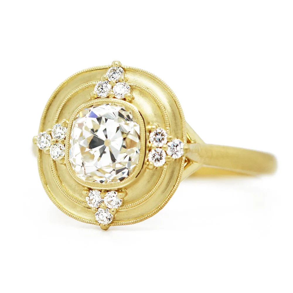Old Mine Cut Diamond Engagement Ring - "Thea Halo"