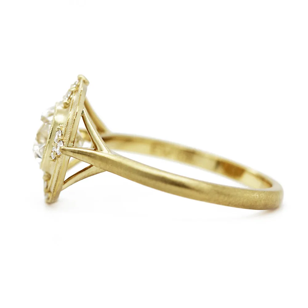 Old Mine Cut Diamond Engagement Ring - "Thea Halo"
