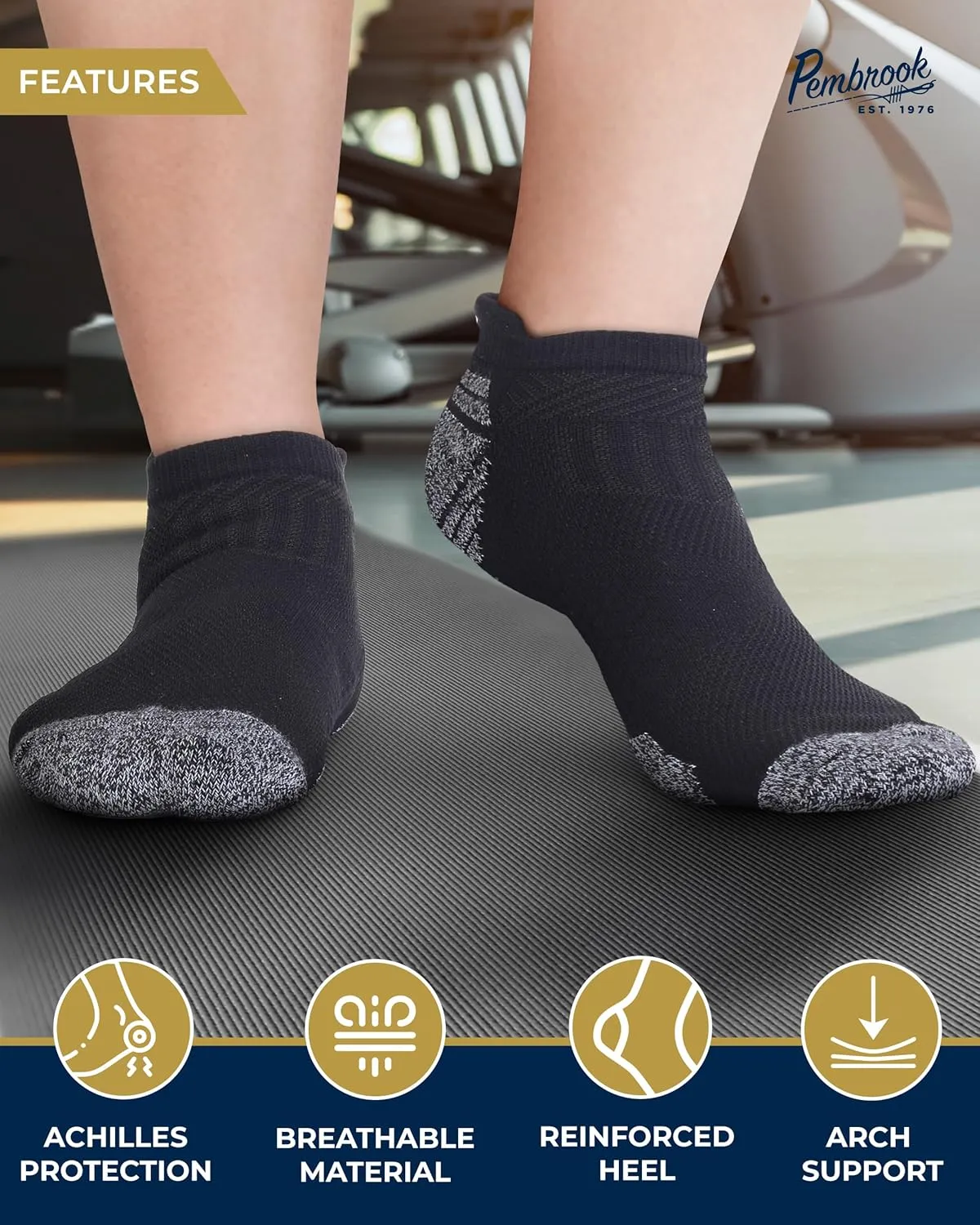 Pembrook Ankle Compression Socks for Women & Men - 4 Pairs | Sports Running Compression Socks | Athletic Ankle Support Socks