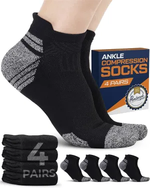 Pembrook Ankle Compression Socks for Women & Men - 4 Pairs | Sports Running Compression Socks | Athletic Ankle Support Socks