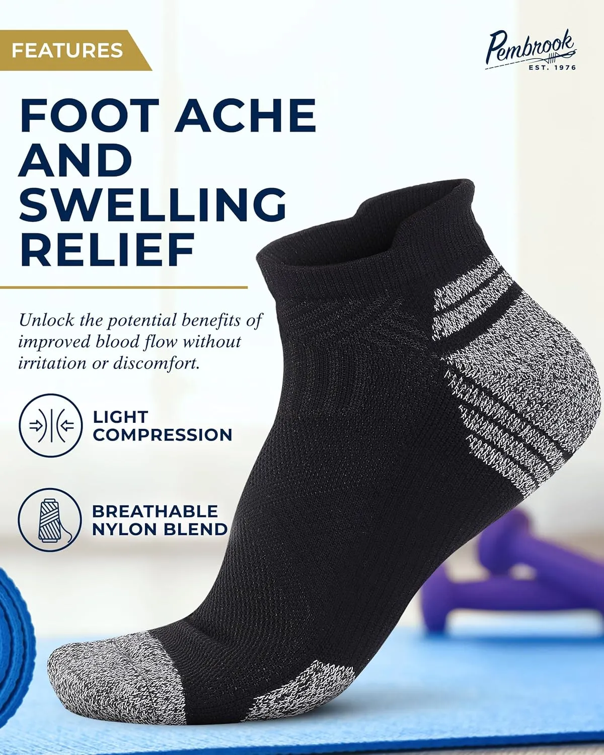 Pembrook Ankle Compression Socks for Women & Men - 4 Pairs | Sports Running Compression Socks | Athletic Ankle Support Socks