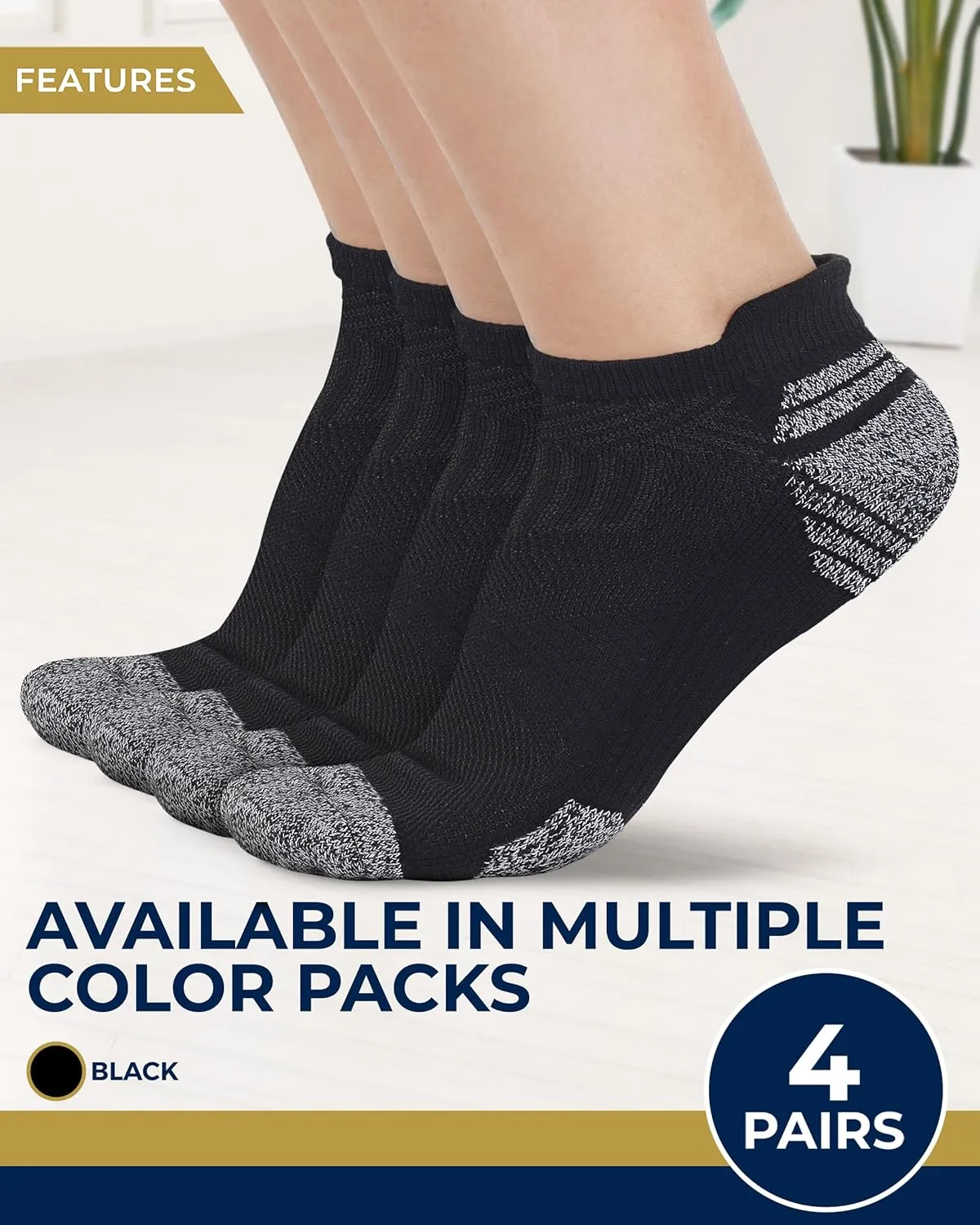 Pembrook Ankle Compression Socks for Women & Men - 4 Pairs | Sports Running Compression Socks | Athletic Ankle Support Socks