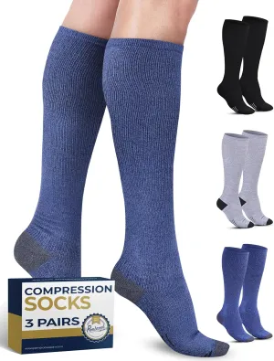 Pembrook Light Compression Socks for Women & Men - 3 Pairs | Compression Socks for Men 9-12 | Travel, Flying, Pregnancy