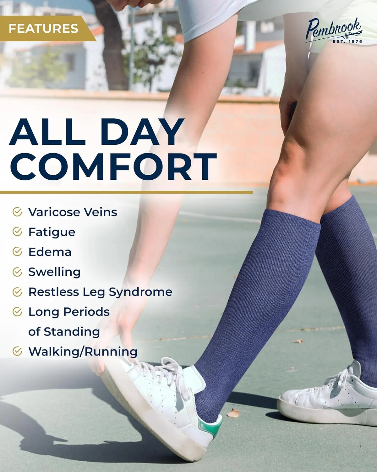 Pembrook Light Compression Socks for Women & Men - 3 Pairs | Compression Socks for Men 9-12 | Travel, Flying, Pregnancy
