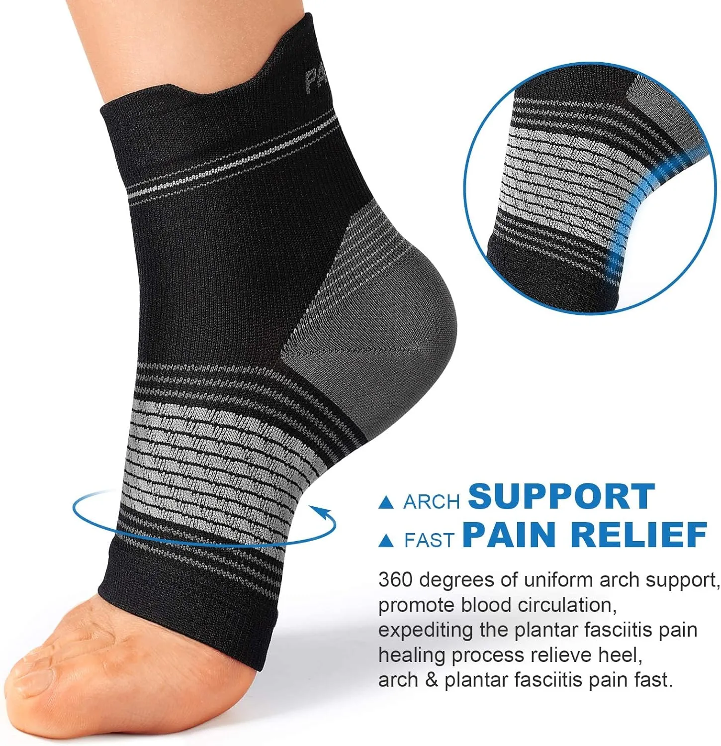 Plantar Fasciitis Sock (6 Pairs) for Men and Women, Compression Foot Sleeves with Arch and Ankle Support (Black, Nude, Navy, Large)