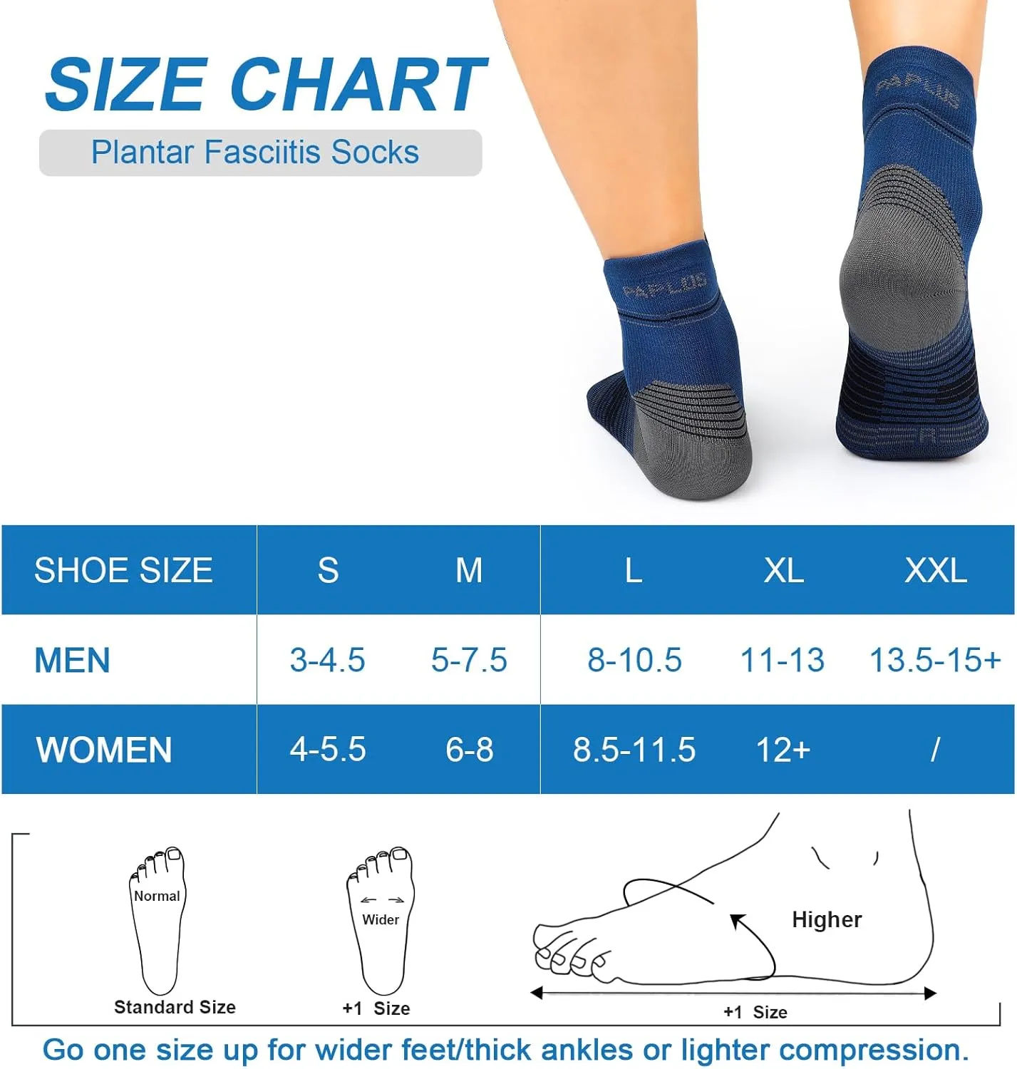 Plantar Fasciitis Sock (6 Pairs) for Men and Women, Compression Foot Sleeves with Arch and Ankle Support (Black, Nude, Navy, Large)