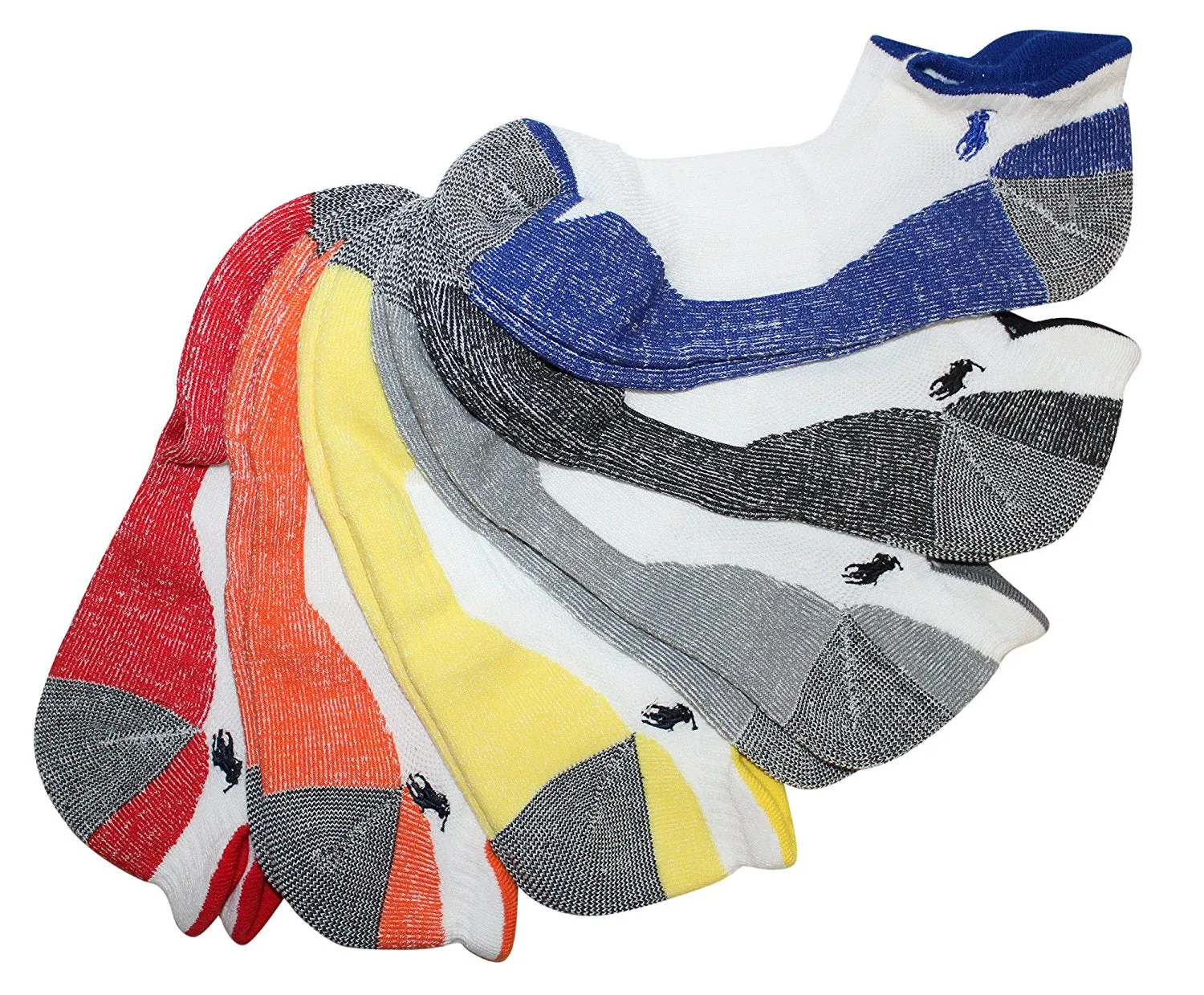 Polo Ralph Lauren 6-Pack Marled Sole Grey Heel/Toe Athletic Low Cut Sock