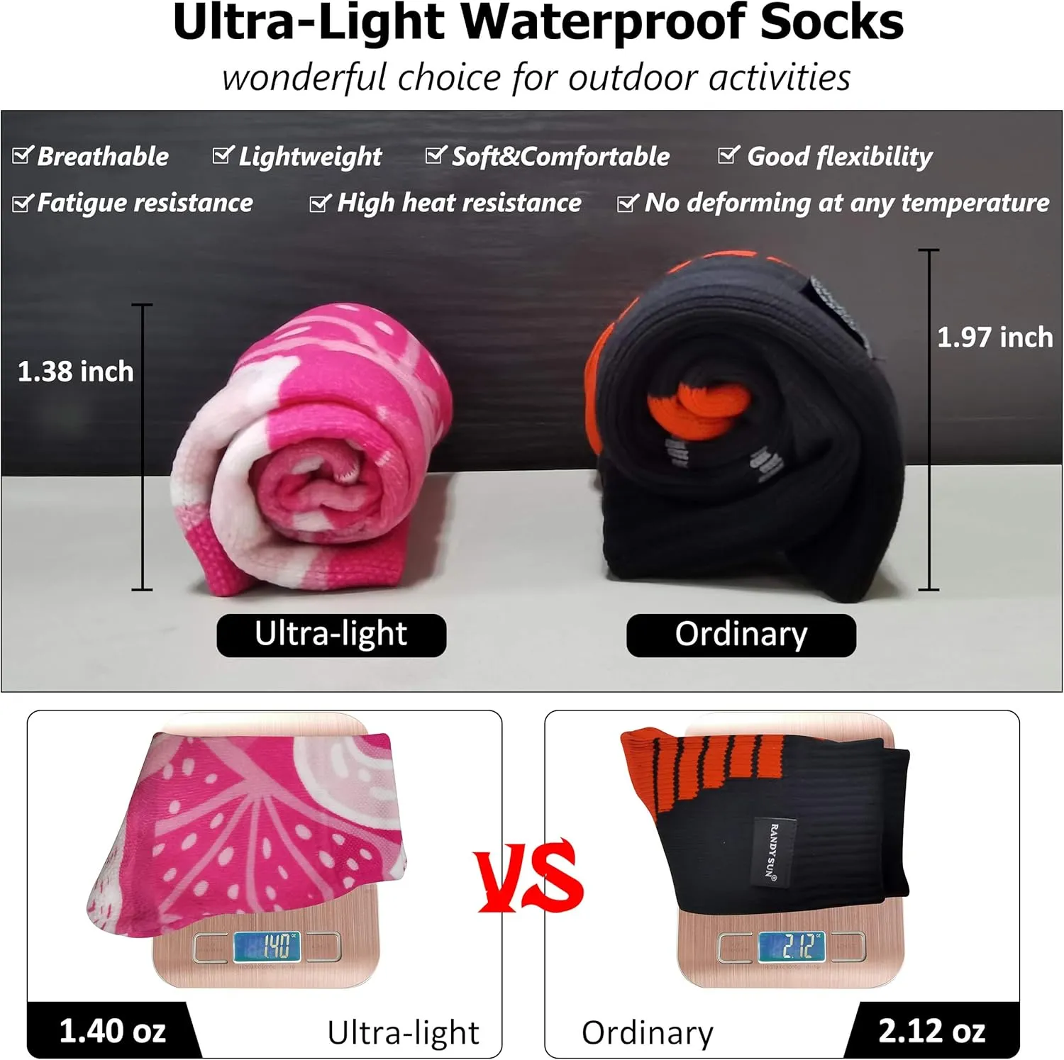 RANDY SUN Waterproof Socks, Boys Outdoor Sports Sock For Hiking/Ski/Fishing 1 Pair