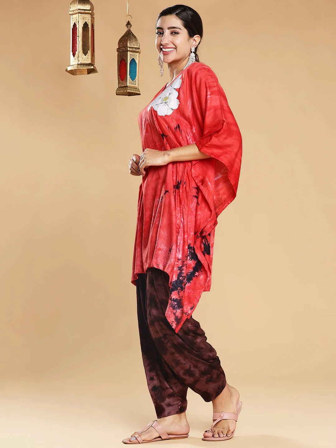 Red Rayon TieDyeKurta - Ruby