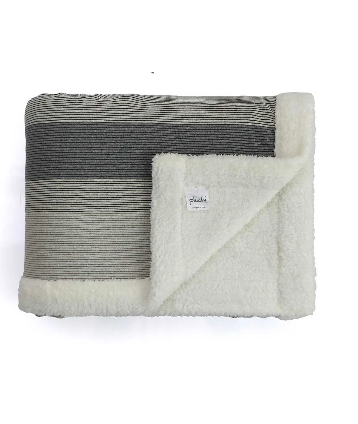 Regular Stripe Black Grey Cotton Knitted Double Bed Blanket layered with Warm Sherpa