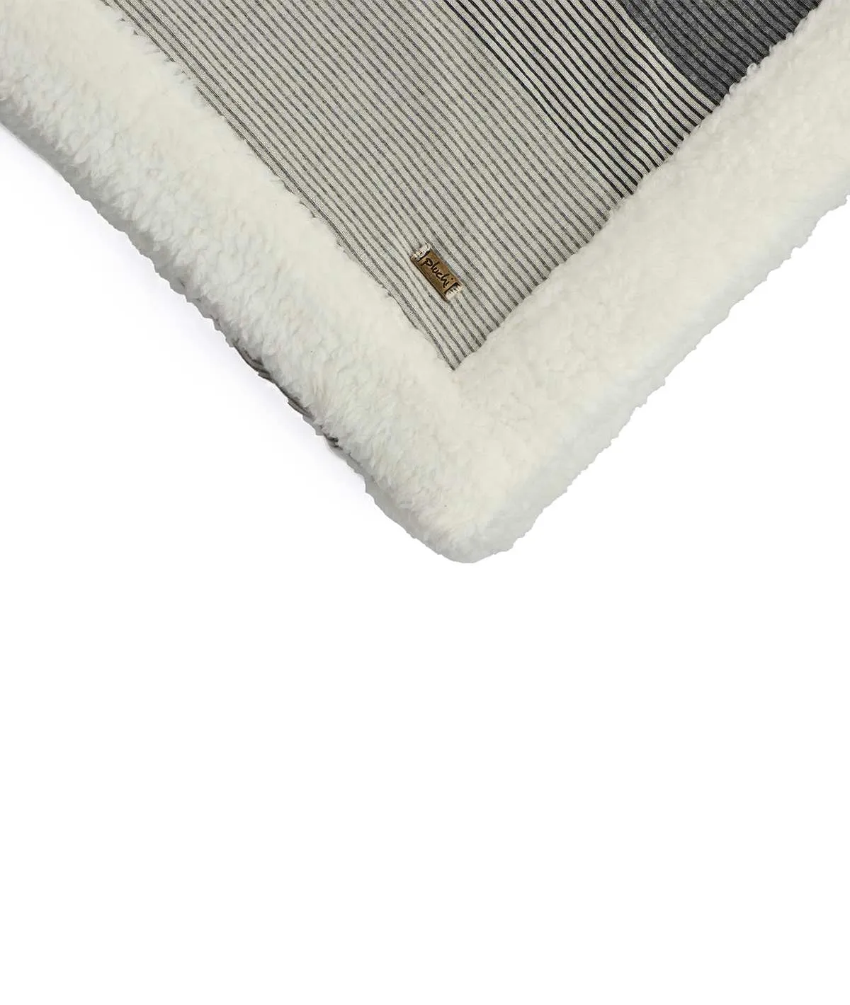 Regular Stripe Black Grey Cotton Knitted Double Bed Blanket layered with Warm Sherpa