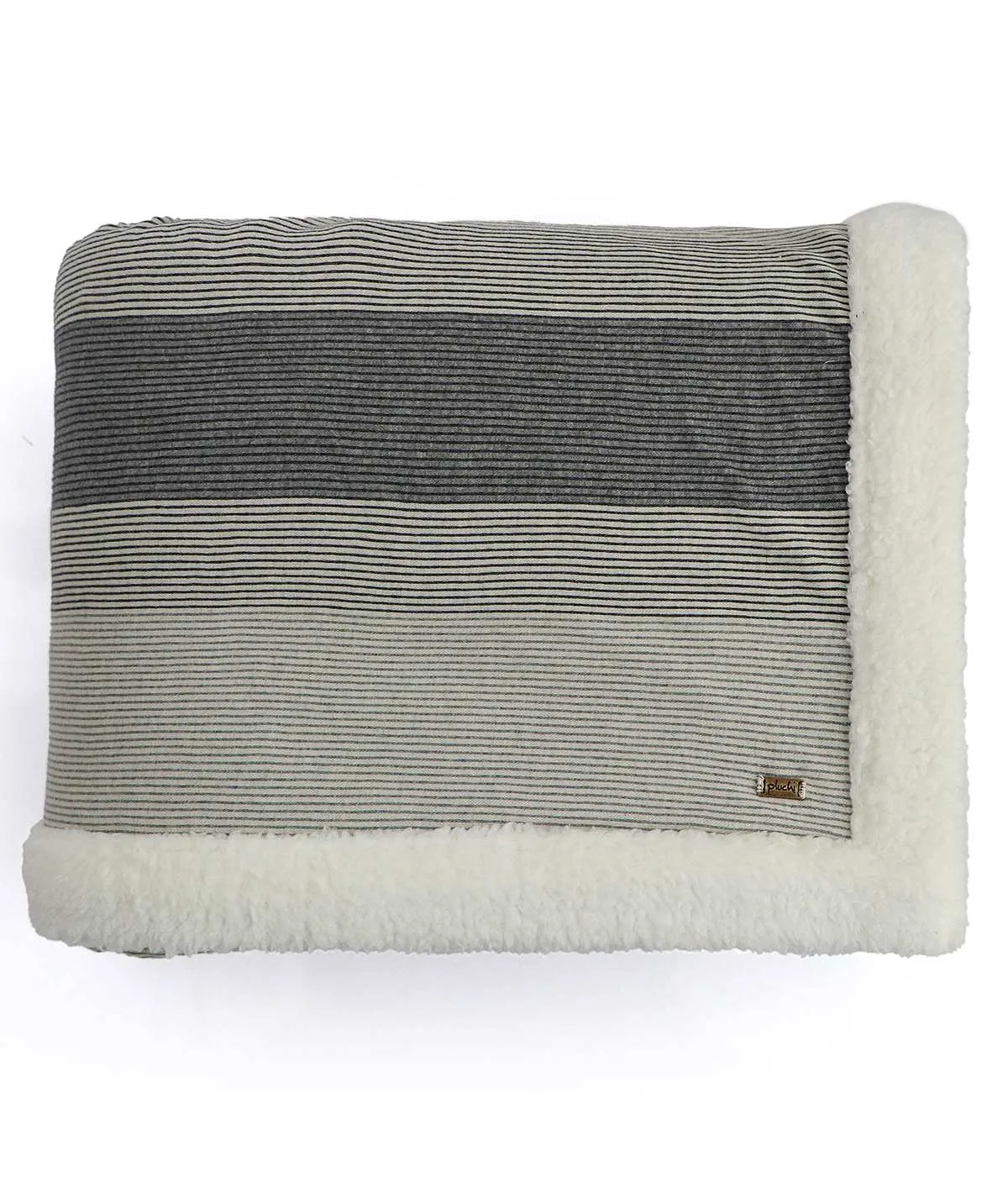Regular Stripe Black Grey Cotton Knitted Double Bed Blanket layered with Warm Sherpa
