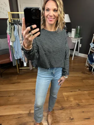Right Appearance Striped Long Sleeve Top - Black