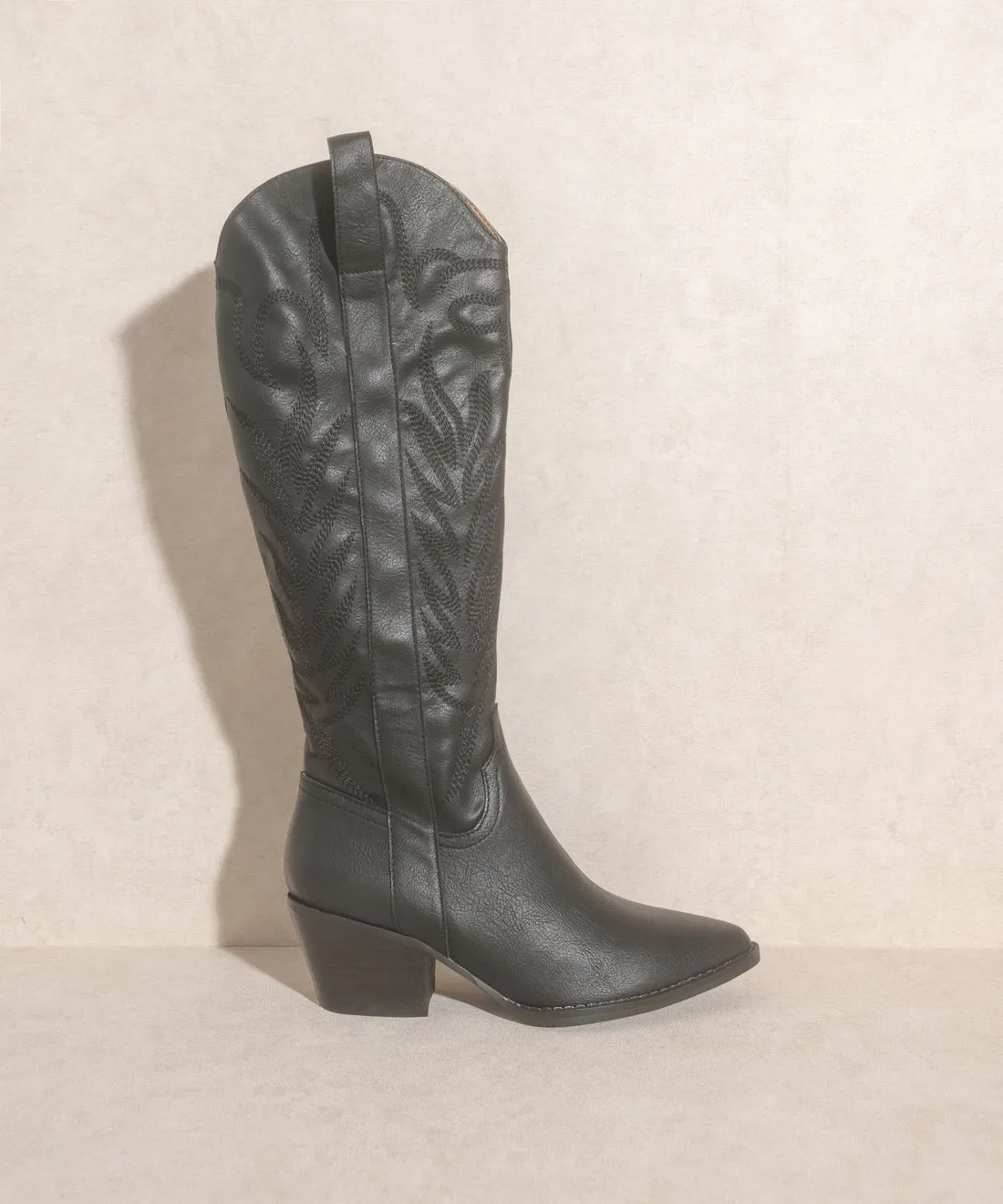Samara Knee High Cowboy Boots: Black