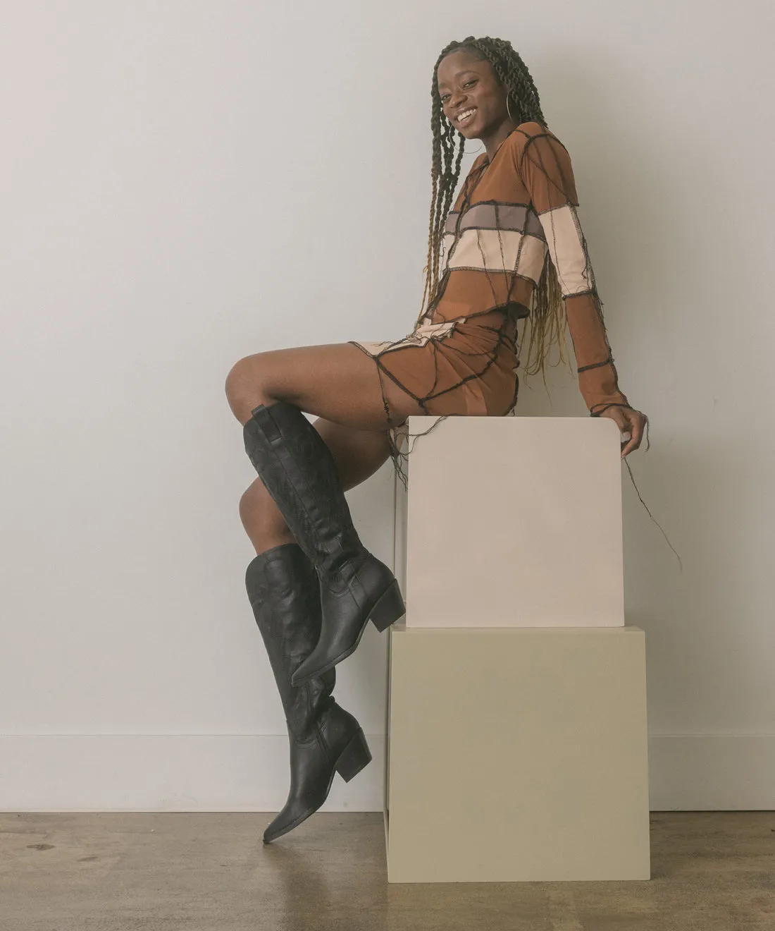 Samara Knee High Cowboy Boots: Black