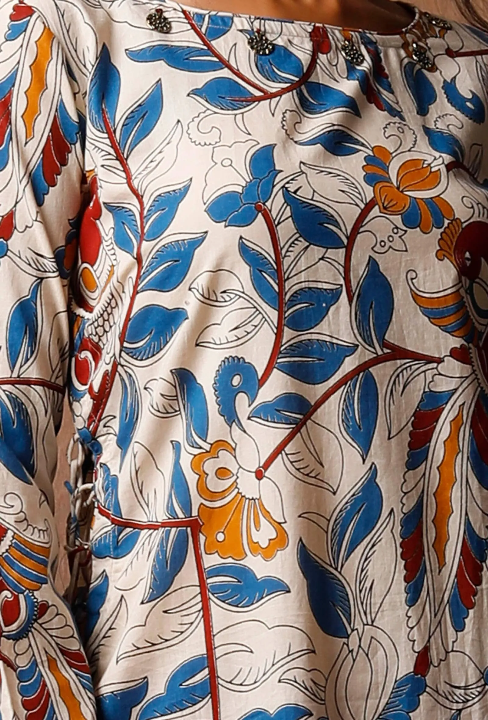 Set Of 2: Kalamkari Kurta With Red Palazzos